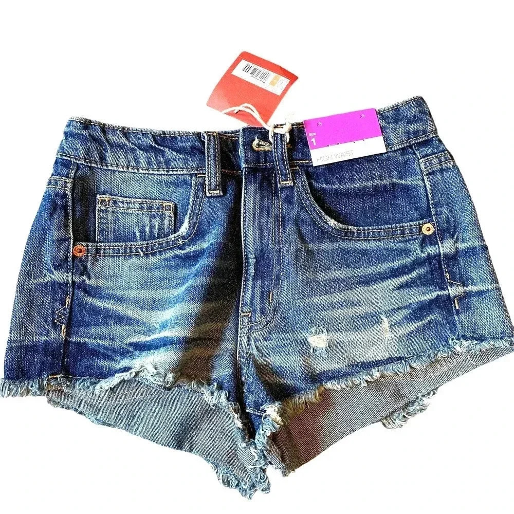 NWT Mossimo Cotton High Rise Jean Shorts Girl to Women Size 1 Pockets